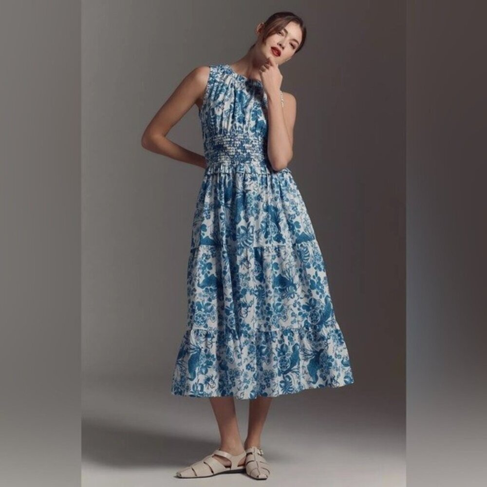 NWT Size XS - Anthropologie 100% Cotton Poplin Smocked Midi Dress (NWT US$ 168)